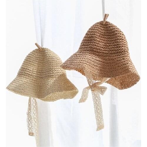 Baby Hat Childrens Fisherman Creative Baby Cap Straw Sunshade and Lace Tie Bucket Hat for Baby Girls Spring and Summer General