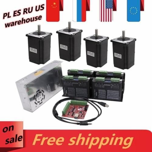 EU warehouse DM542 Microstep driver + Nema23 stepper motor dc engines + power supply+MACH3 board for 3 axis 4 axis CNC router