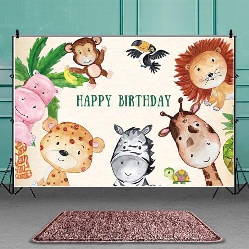 Forest Animals Cartoon Background Portrait Photography Kids Birthday Party Photozone Decor Backdrops Photocall Studio