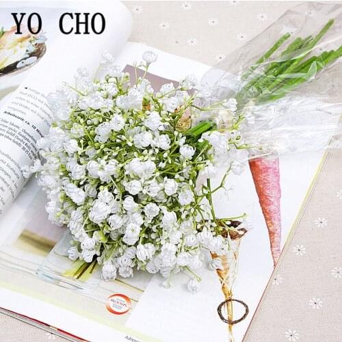 YO CHO Artificial Flower Wedding Mini Bouquet Plastic Babys Breath Flower White Purple Fake Gypsophila Flower Home Wedding Decor