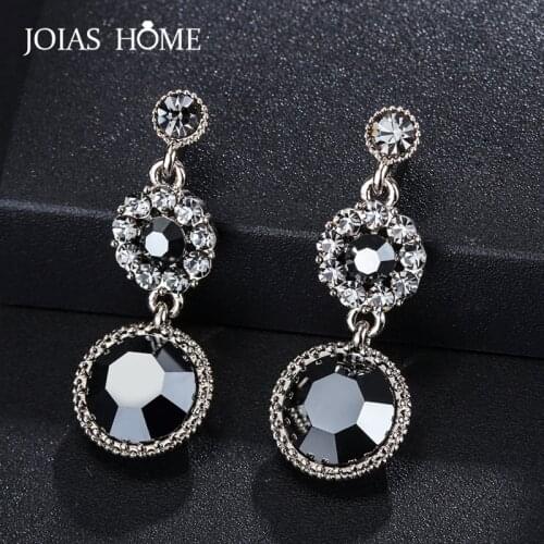 JoiasHome 925 Sterling Silver Women Earrings With Round Black Gemstone Charm Lady Female Fine Jewelry Women Wedding Party Gift