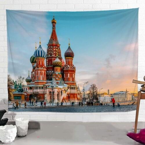 Moscow Red Square Flags Wall Hanging City Night View Banners Canvas Painting Historical Sites Poster Cloth Print Art Wall Decor