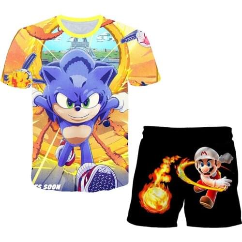 Summer Sonic 3d Print Suits Toddler Girls Sets Top+shorts 2pcs Sets Sports Suit Baby Children Clothing Boy Clothes anime T Shirt