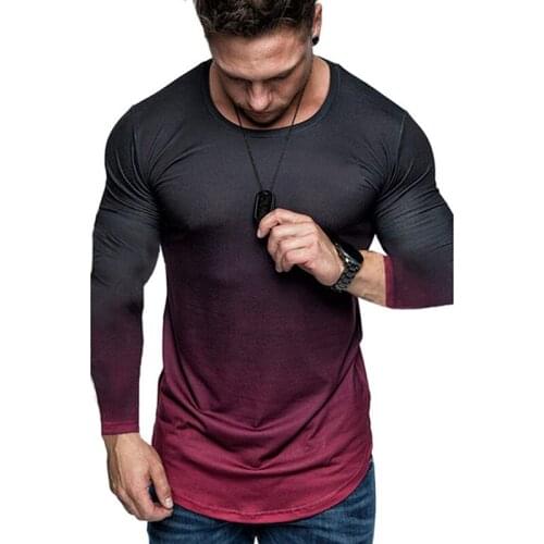 Running T Shirts Full Sleeve Top Tee Slim Gradient Fit Sports Mens Summer Men Color High Quality Large Size Casual O-neck