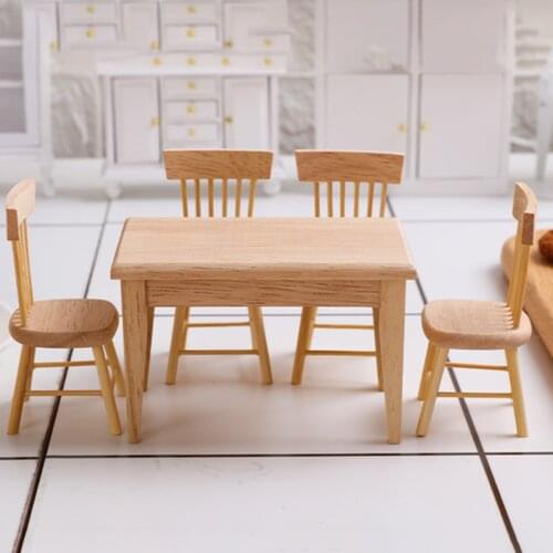 1/12 Dollhouse Miniature Accessories Mini Wooden Table Chair Set Simulation Furniture Model Toy for Doll House Decoration