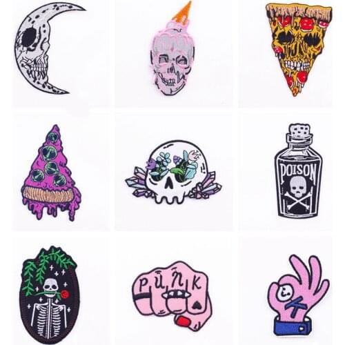 Punk Patch DIY Skull Embroidery Patches For Clothing Thermoadhesive Patches Iron On Patches For Clothes Applique For Jean Jacket