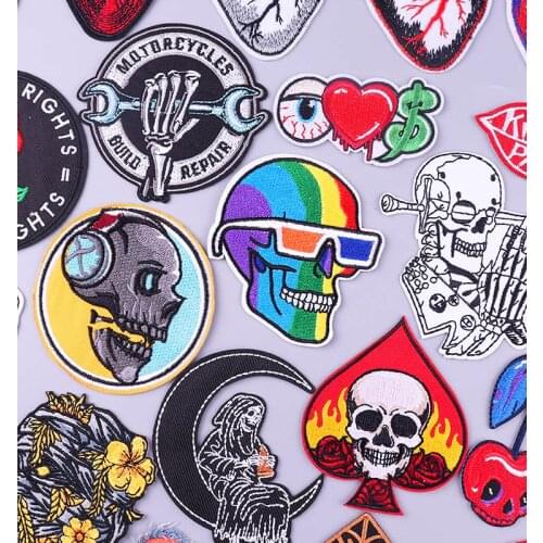 Skull Patch Applique Badges Stripes For Jackets Jeans DIY Ironing Stickers Punk Skull Grim Reaper Patches On Clothes Badge