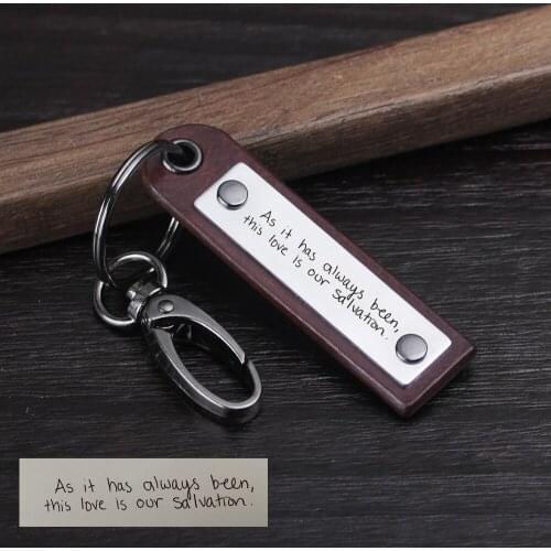 Personalized Handwriting Customization Key Holder - Stainless Steel Metal Leather Fingerprint Keyring - Children Graffiti Keycha