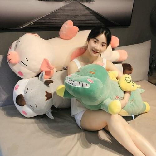 130cm Cartoon Pig Cattle Plush Toys Soft Down Cotton Stuffed Baby Pillow Cushion Animal Appease Dinosaur Doll Birthday Gift