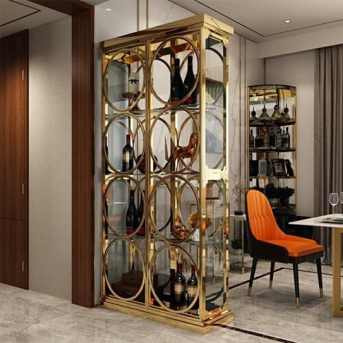 Light luxury stainless steel glass screen partition cabinet living room decoration cabinet stainless steel wine cabinet USU 304