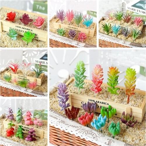 Spring Fall Artificial Succulents Plants Green Purple Pink Blue White Flocking Mini Desktop Bonsai Home Garden Party Decoration