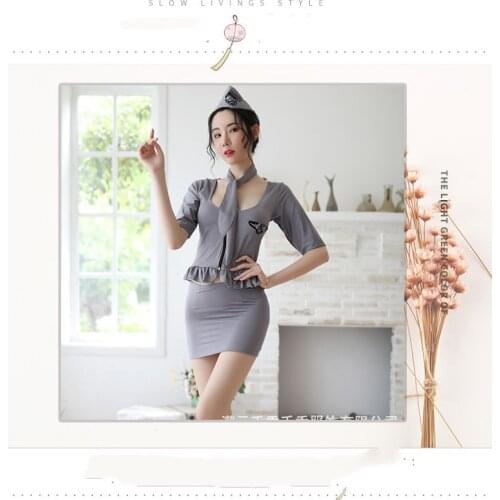 Tender angel flight attendant sexy lingerie chest zipper temptation passion suit short skirt sexy uniform acting