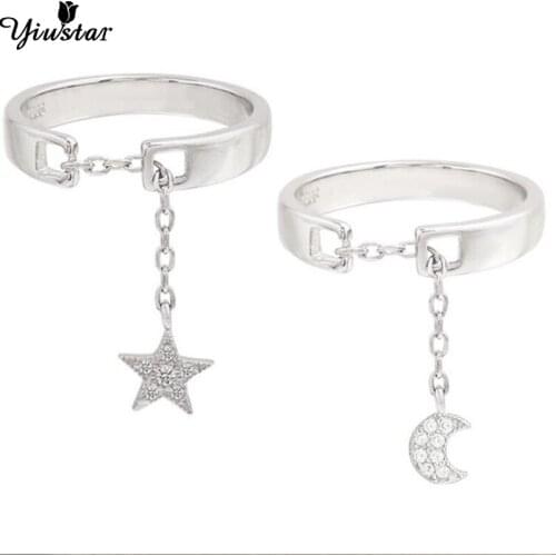 Yiustar Unique Tassel Star Moon Rings for Women Girls Wedding Gifts Fashion Adjustable Finger Ring Cute Tiny Moon Star Jewelry