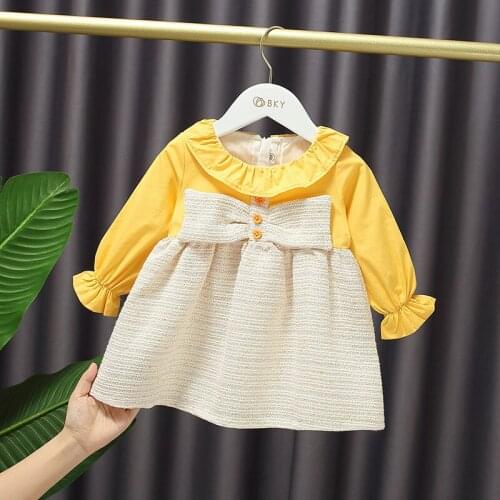 Female baby small fragrant skirt 2020 spring and autumn new childrens long-sleeved bow long-sleeved A-line skirt factory direct