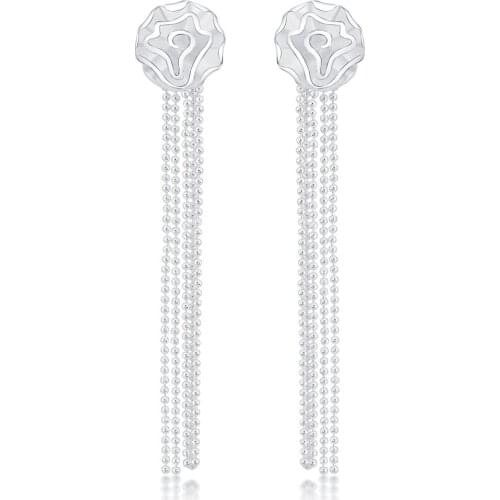 New Fashion 925 Sterling Silver colorBead Rose Chain Long Tassel Earrings Line Luxury Drop Earrings