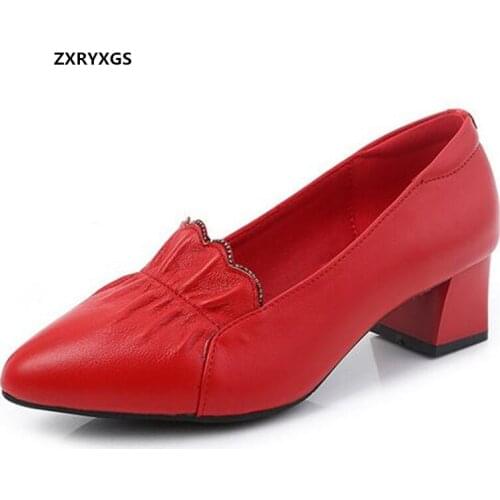 2021 New High Quality Soft Cowhide Women Genuine Leather Shoes High Heels Red White Elegance Comfortable Shoes Shoes Size 35-43