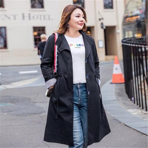 Plus size 6XL 2019 Women Drawstring Windbreaker Coat Spring Loos Long Trench Coats Womens Fashion Standing collar Overcoats