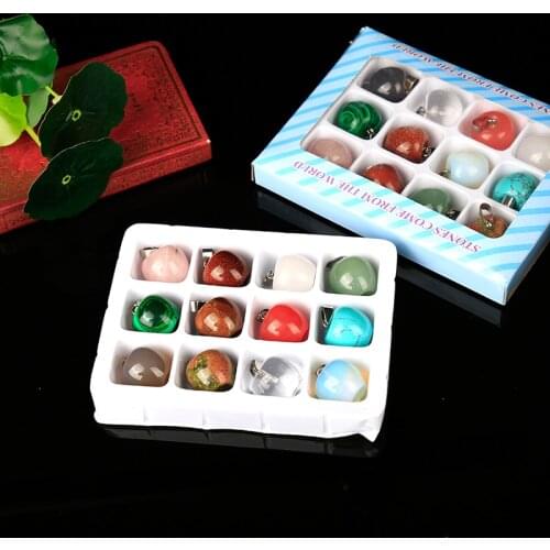 12 in 1 natural gemstone apple necklace box rose quartz crystal dot malachite pendant meditation healing crystal party gift