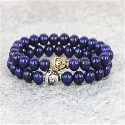 2pcs 2017 8mm fashion lava Stone Beads Bracelet Two color India Buddha head Charm Bracelet Yoga Mala Bracelets