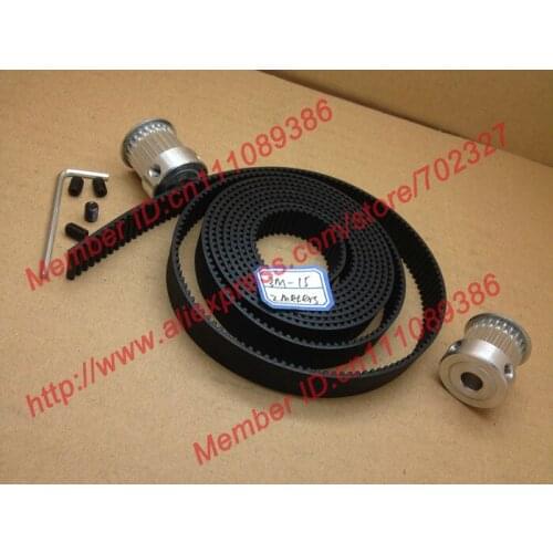 2pcs 24 teeth HTD 3M Timing Pulley Bore 6.35mm + 2Meters 3M timing belt Rubber width 15mm for CNC machines laser engraving