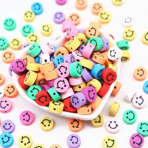 21pcs Smiley Beads 10mm*5mm Mixed Color Smile Polymer Clay Shape Spacer Beads for DIY Handmade Jewelry Craft Accessories
