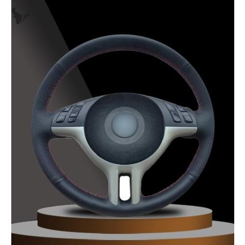 Black Artificial Leather Hand-stitched Car Steering Wheel Cover for BMW E39 E46 325i E53 X5