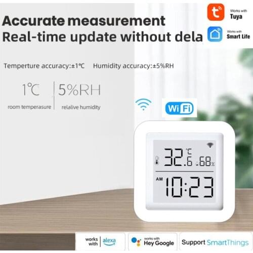 Smart Home Control WiFi Temperature And Humidity Sensor USB Power With LCD Screen Display Alexa Google Home Via Smart Life/Tuya