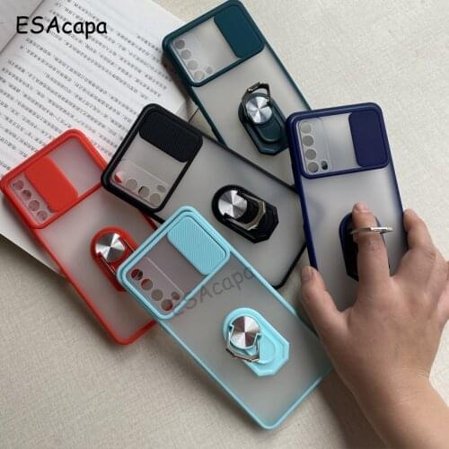 For Huawei P Smart 2021 Slide Camera Lens Protection Phone Case For Huawei Y7A Y9A Magnetic Ring Stand Holder Shockproof Cover