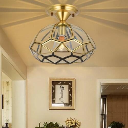 European Led Bulb Ceiling Lamp Balcony Corridor All Copper Lamp Hotel Room Glass Ceiling Lamp Light