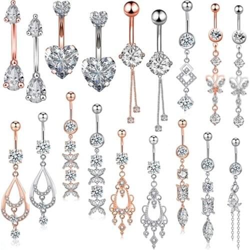 1/2PCS Surgical Steel Butterfly Belly Button Piercing Ring 14G Flower Belly Ring Crystal Navel Piercing Sexy Heart Navel Bar Lot