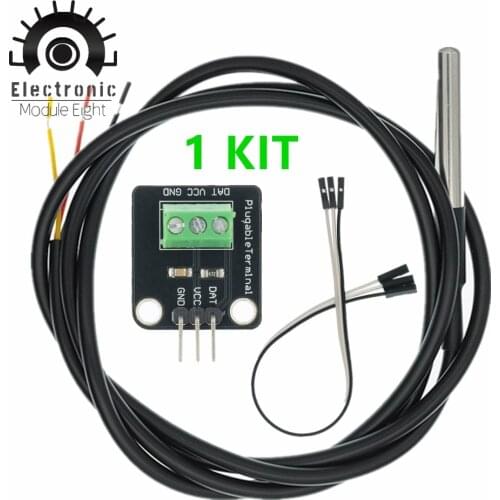 DS18B20 Temperature Sensor Module Kit Waterproof 100CM Digital Sensor Cable Stainless Steel Probe Terminal Adapter For Arduino