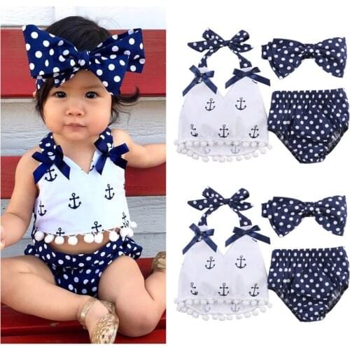 Toddler Infant Baby Girls Clothes Tops Shirt Polka Dot Briefs Head Band 3pcs Outfits Set