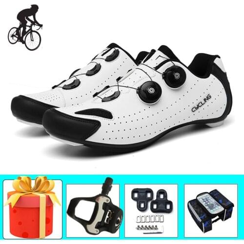 Unisex Riding Bicycle Sneakers Road Sapatilha Ciclismo Breathable Self-locking Flat Shoes Add Pedals Men Riding Bicycle Footwear