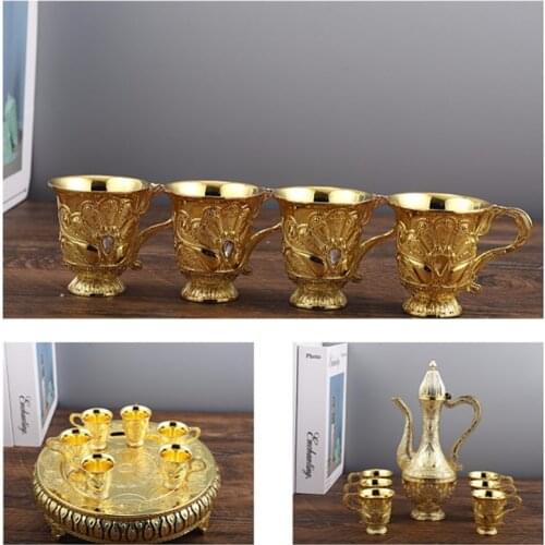 Metal Wine Glass Jug Set European Style Wine Glass Tea Set /Wine Set Home Crafts Gift（1Wine Pot x 6Wine Cups x Tray