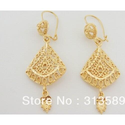 MIN ORDER 10$/CAN MIX DESIGN/ WELL CARVED GREAT - YELLOW GOLD GP OVERLAY STUD OWL DANGLE TALL 2.36" EARRING /GREAT GIFT