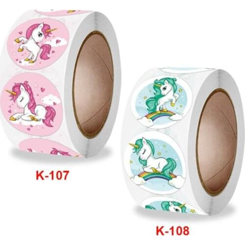 Pink /Green Unicorn Sticker 500 pcs /roll 2.5cm Colorful Owl scrapbooking Round shape teacher children reward label seal paste