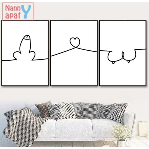 Abstract Love Heart Line Couple Custom Poster Nordic Canvas Painting Black And White Wall Picture Living Room Home Decoration