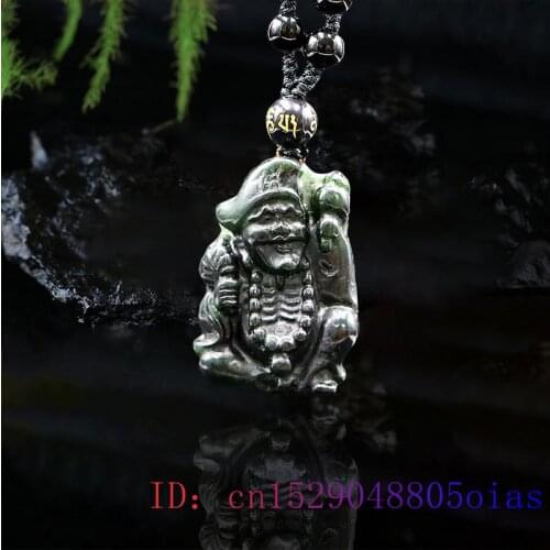 Jade Buddhism Pendant Necklace Carved Black Green Charm Gifts Amulet Chinese Natural Fashion Obsidian Gemstone Jewellery