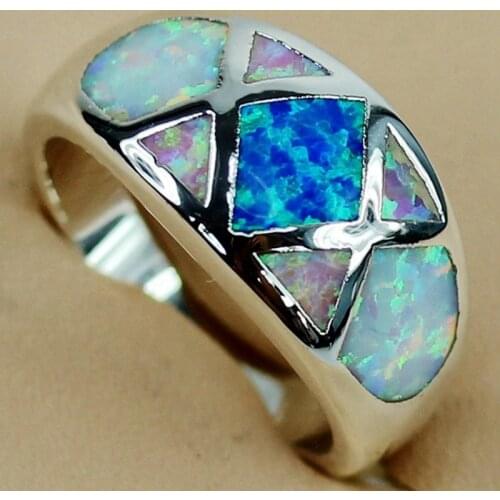 SHUNXUNZE blue pink white mix opal Engagement wedding Jewelry & Accessories rings for men and women Rhodium Plated R3566 size 6
