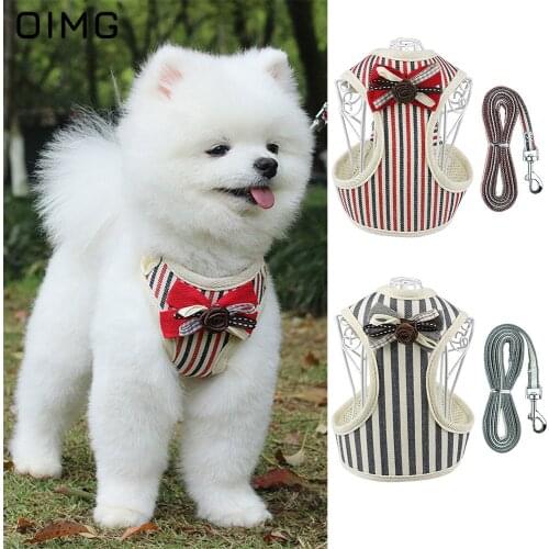 OIMG Small Dog Pet Harness and Leash Set Striped Adjustbale Puppy Cat Vest Dog Harness Collar For Spitz Pomeranian Chihuahua