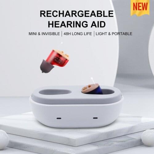 1 Pair Mini Digital Hearing Aid Invisible Wireless Sound Amplifiers For Elderly Deaf Blue&Red Both Ear Rechargeable Hearing Aids
