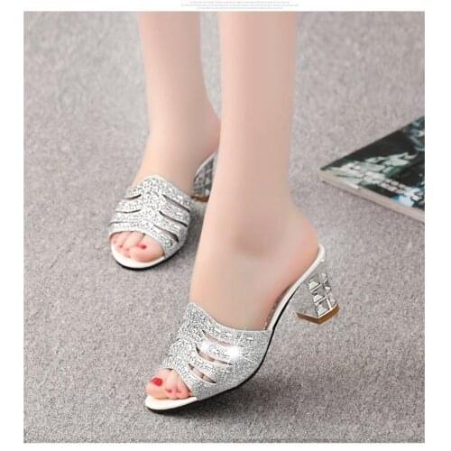 Girl Gladiator Opened Toe Summer Sandal Rhinestone Square Heel Sandals Women Hight Heel Sandals Plus Size 35-41