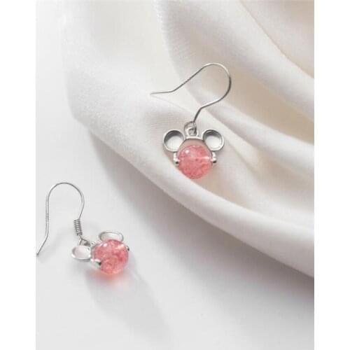 Sole Memory 2020 Rat Year Zodiac Sign Strawberry Crystal Mouse 925 Sterling Silver Fashion Female Dangle Earrings SEA695