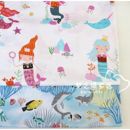 Syunss Blue Pink Mermaid Printed Cotton Fabric DIY Tissue Patchwork Telas Sewing Baby Toy Bedding Quilt Tecido The Cloth Tilda