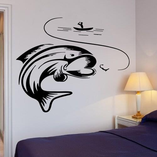 Vinyl Wall Decal Fishing Fishing Lake Relax Relaxation Cool Decor Wall Stickers Home Interior Wall Decor Design Wallpaper X981