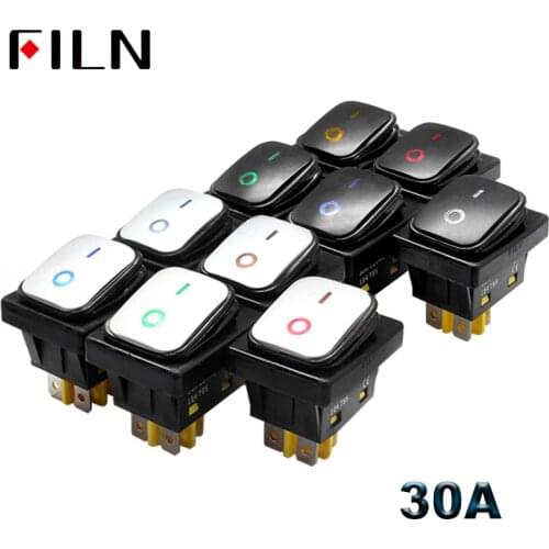 30A 250V Waterproof Rocker Switch Heavy Duty Dpst Rocker Switch on off with 12V 24V Led Lamp Red Green Blue White