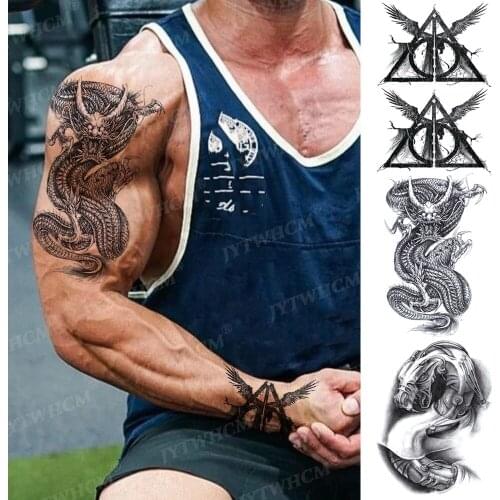 Temporary Tattoo Sticker Dragon Triangle Rectangle Border Fake Tattoo Approves Water Sketch Flash Body Makeup Black Art Stickers