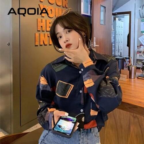 2021 Autumn Casual Button Up Long Sleeve Women Blouse Printed Work Shirt Geomtric Chiffon Ladies Tops Loose Female Clothing