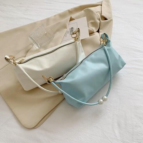 Womens Bag Fashion Luxury Designer Solid Color PU Leather Underarm Shoulder Bag Casual Ladies Pearl Small Shopper Handbags