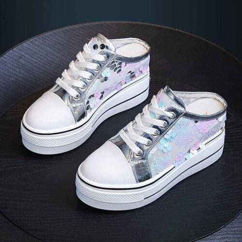 2021Slippers for Women Summer New Korean Version of No Heel Thick Bottom Pedal Platform Flats Womens White Shoes Sneakers 34-40